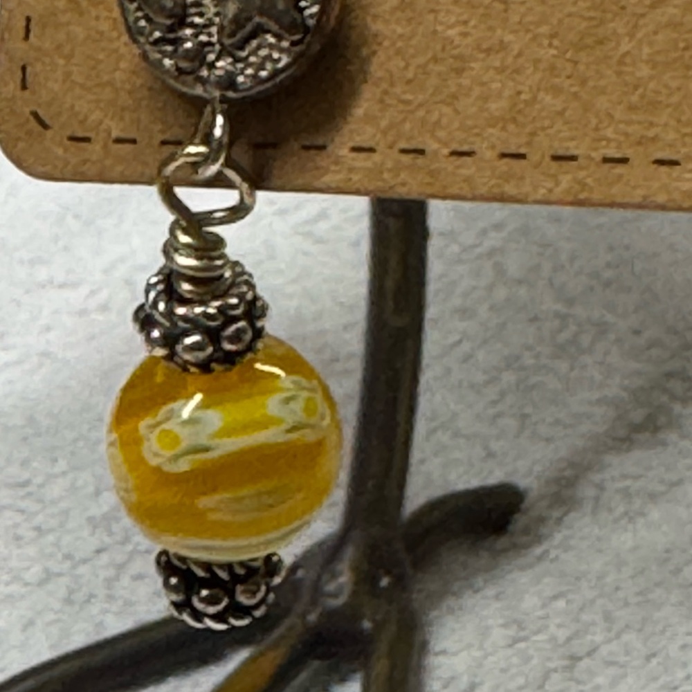 Yellow Beaded Millefiori Dangle Love You to the Moon 🌖 Earrings  2/$22